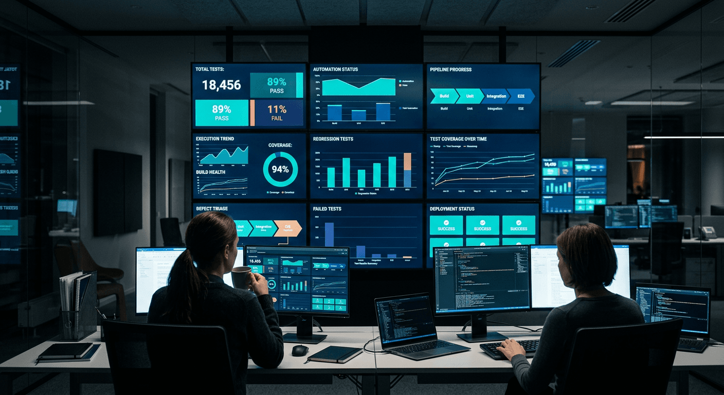 Quality engineering dashboard showing test coverage and risk metrics